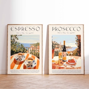 2er Set Espresso und Prosecco Poster, Getränkeposter, Küchendeko, Kaffeedruck, Kaffeedekor, Cocktailkunst, Cocktaildrucke