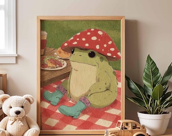 Frog with Mushroom Hat Nursery Poster | Whimsical Animal Print