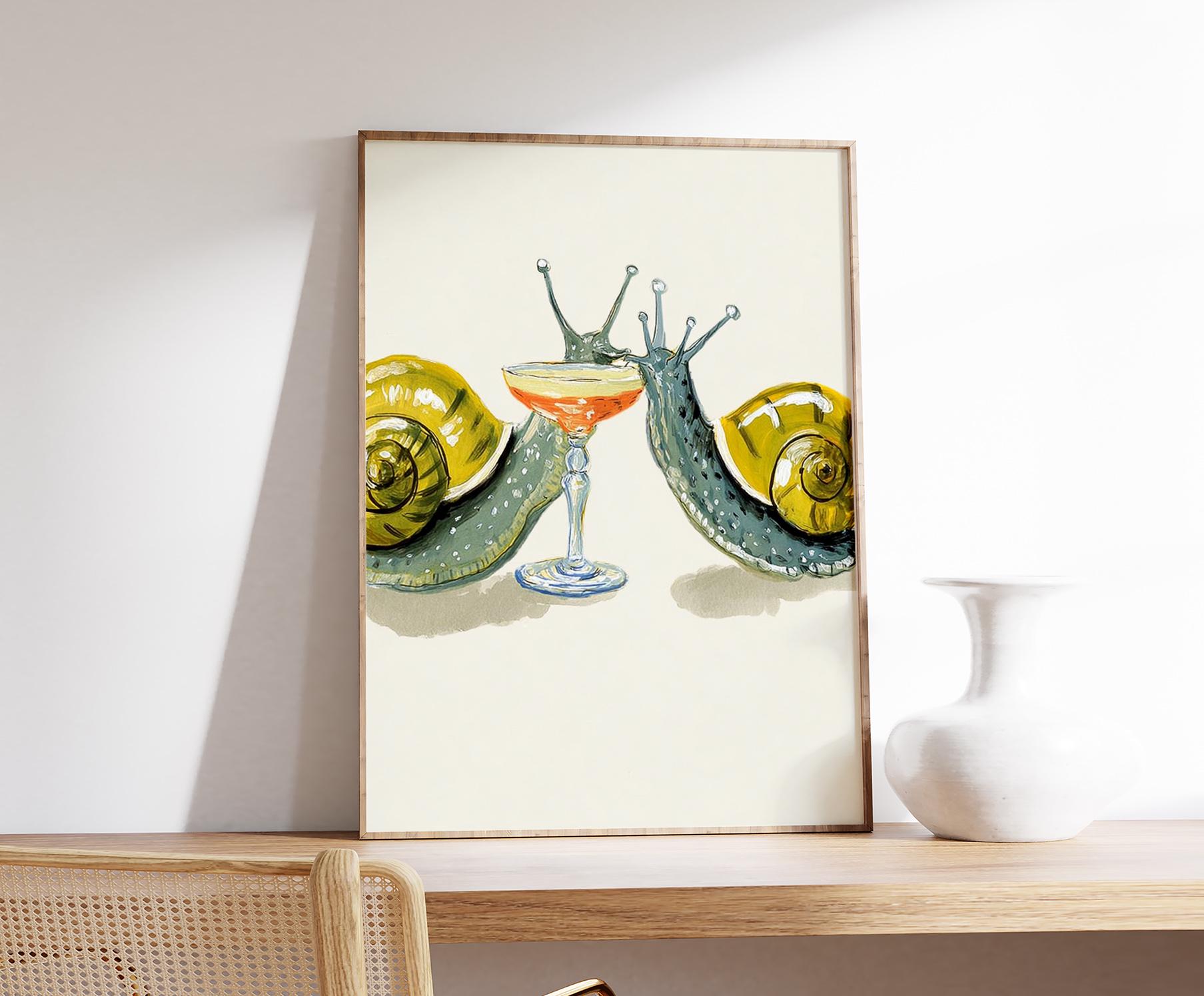 Whimsical Snail Cocktail Art Print, Funny Animal Illustration - Etsy