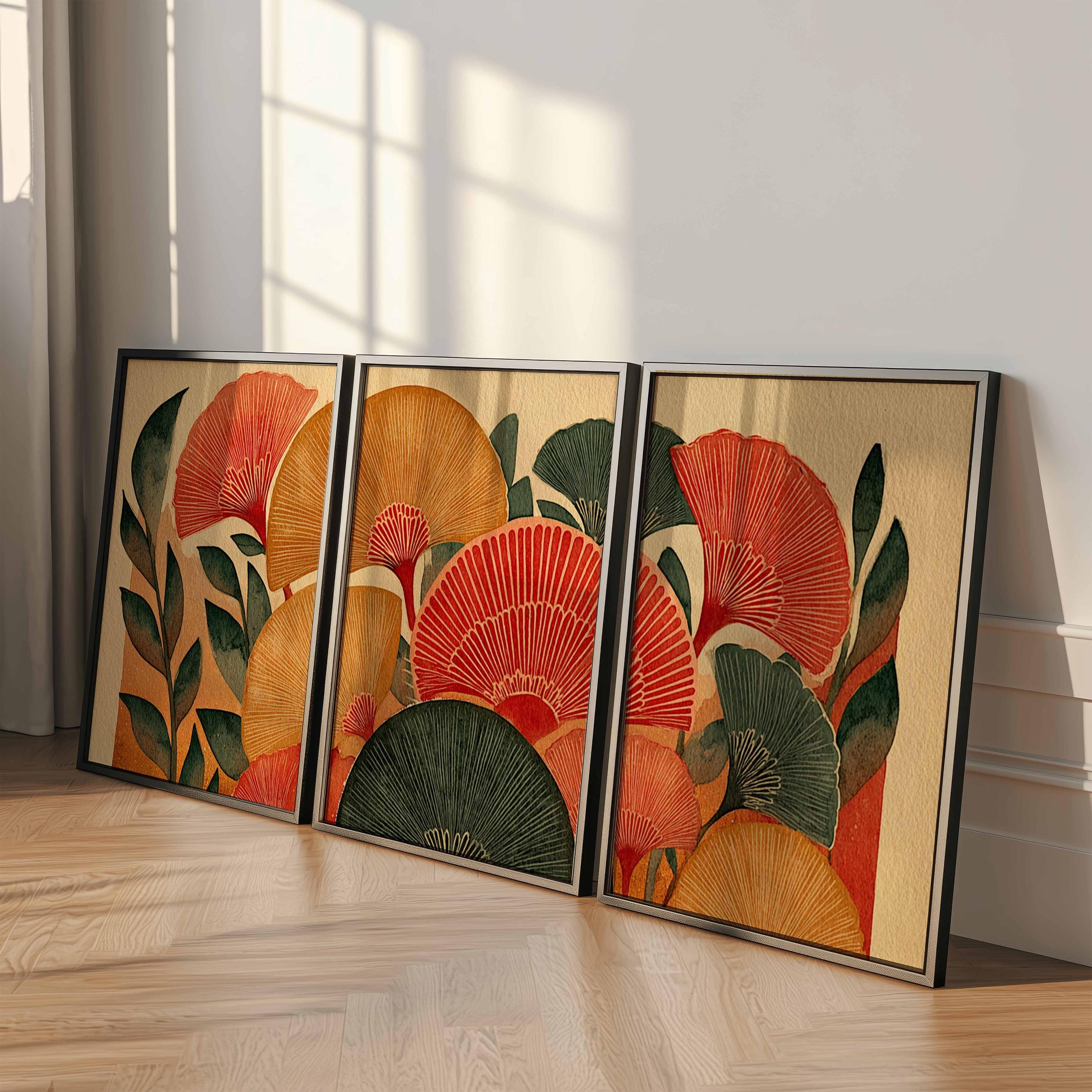 Retro Floral Wall Art Set of 3, Mid Century Modern Botanical Prints ...