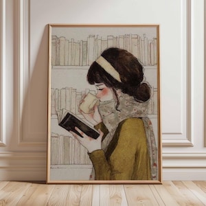 Buchliebhaber Wand Kunst | Gemütliches Leseposter | Mädchen mit Buch Aquarell Druck | Bibliothek Dekor | Literarische Kunst für Zuhause