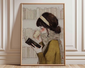 Cozy Reading Nook Watercolor Print | Book Lover Library Art