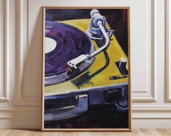 Impresión de arte mural de tocadiscos de vinilo, póster retro de tocadiscos, regalo para amantes de la música, obra de DJ vintage, decoración moderna de mediados de siglo.