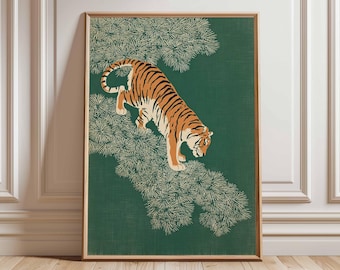 Japanischer Tiger Kunstdruck, minimalistische Zen Dschungel Illustration