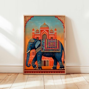 Indische olifant Art Print, boho kunst aan de muur, boho decor, dierenprint, maximalist decor, olifant poster, housewarmingcadeau, eclectisch decor