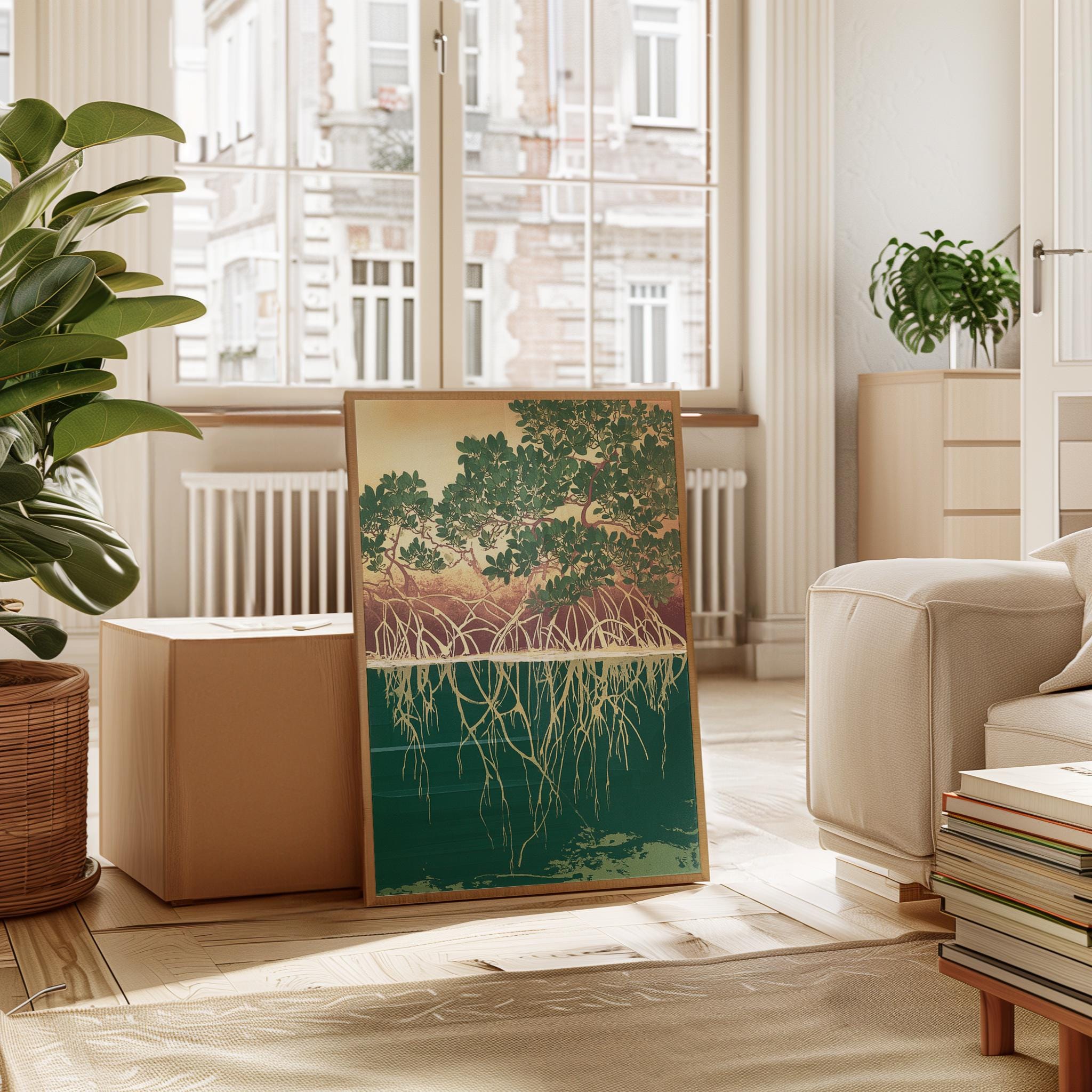 Mangrove Roots Poster, Japanese Style Green Coastal Nature Wall