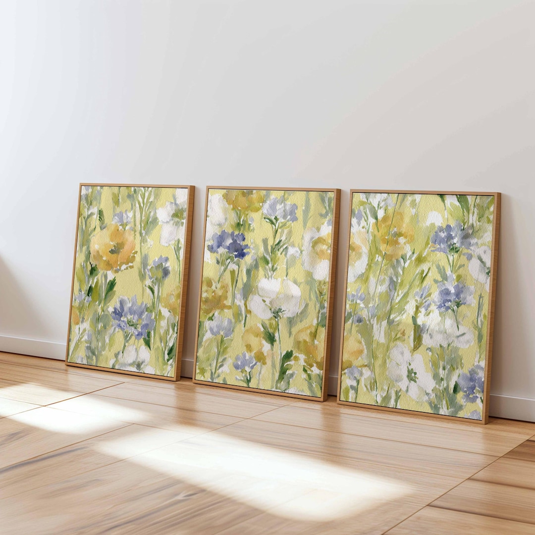 Watercolor Floral Print Set, Yellow & Blue Botanical Wall Art - Etsy
