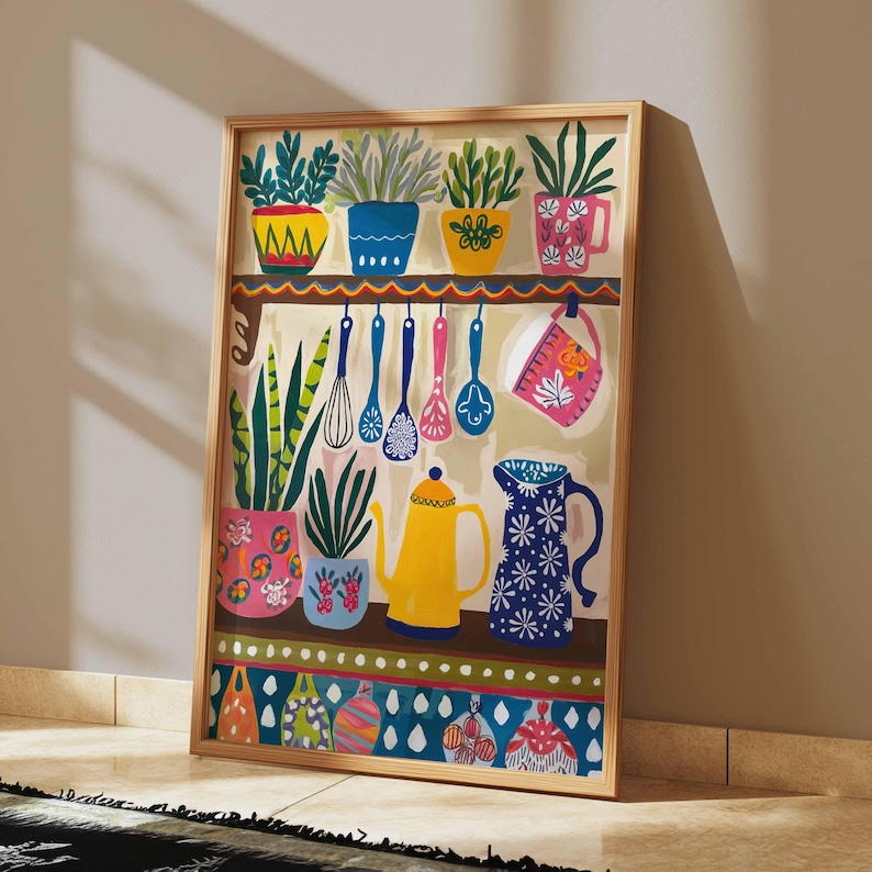 kitchen print - art for kitchen -colourful kitchen... Colorful Kitchen Wall Art, Kitchen Decor, Floral Poster, Boho ...