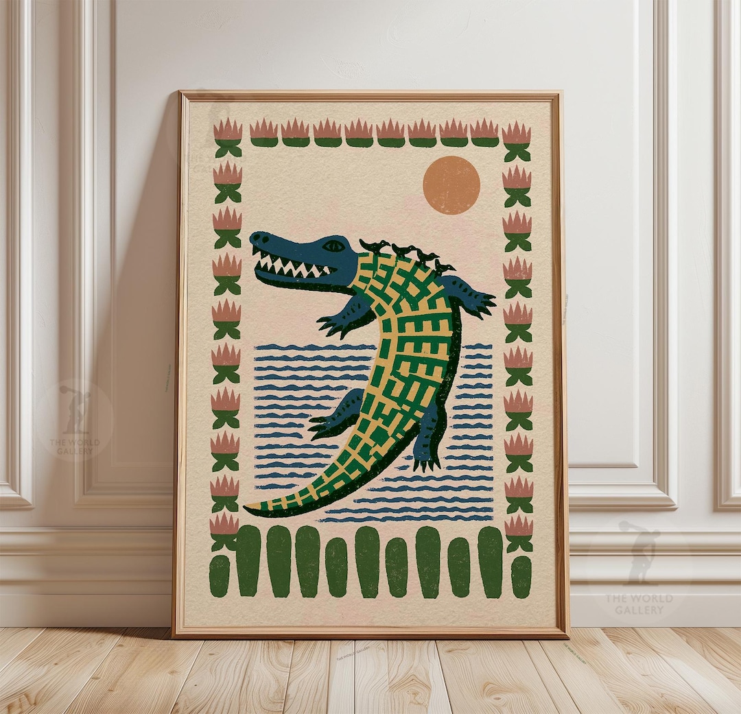 Folk Crocodile Poster, Wildlife Art Print, Paper Wall Decor - Etsy
