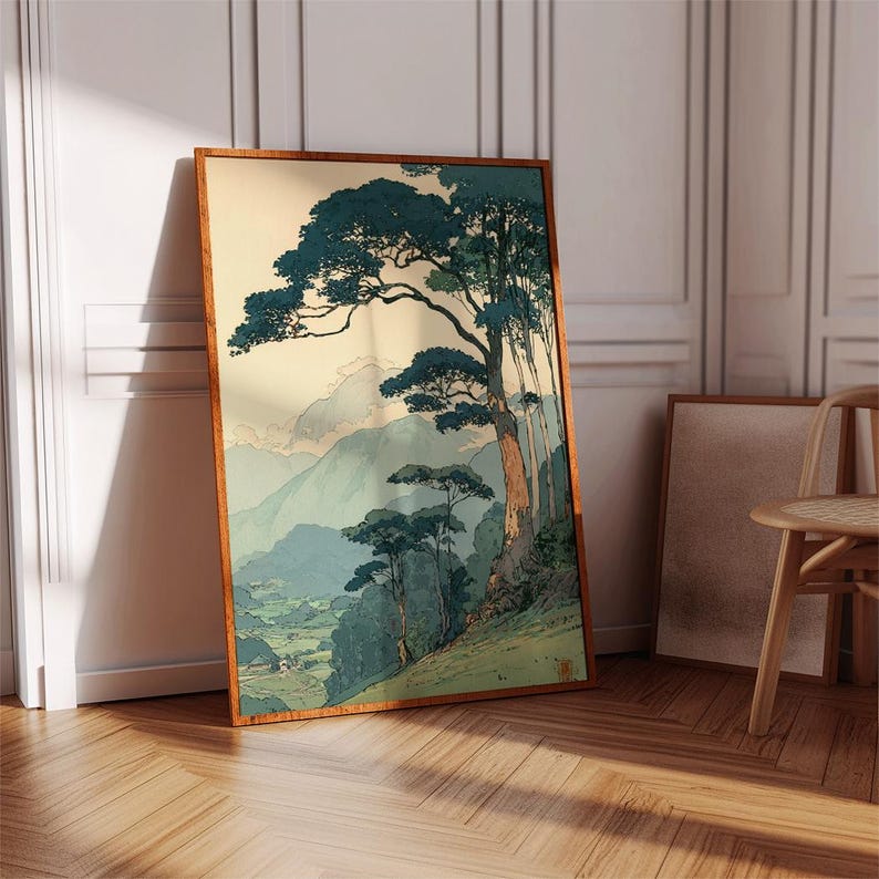 Vintage Japanese Forest Poster, Tranquil Mountain Landscape Wall Art ...