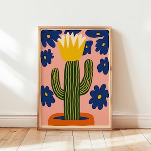 Mexikanisches Kaktus Poster mit japanischem Einfluss, Retro botanische Wandkunst Druck, buntes Wüstenpflanzendekor, moderne minimalistische Kaktuskunst