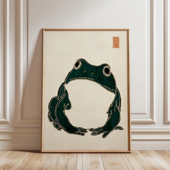 Japanese Frog Ink Print, Woodblock-style Illustration - Etsy