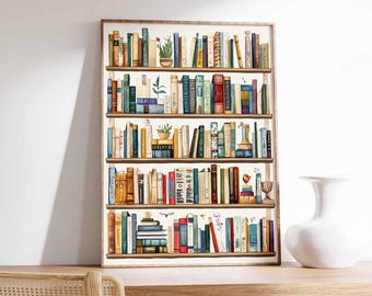 Póster de biblioteca vintage, arte de libros, póster de lectura, regalo para amantes de los libros, regalo de lectura, arte de pared antiguo, arte retro para amantes de los libros, arte de biblioteca