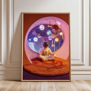 Póster retro de ciencia ficción, decoración cósmica surrealista de los años 70, póster espacial futurista, impresión de paisaje vintage, obra de arte espacial para dormitorio y sala de estar.