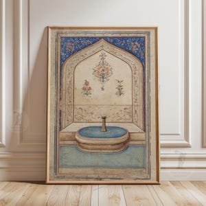 Vintage Fountain Niche, Ornate Floral Arches, Mediterranean Wall Poster
