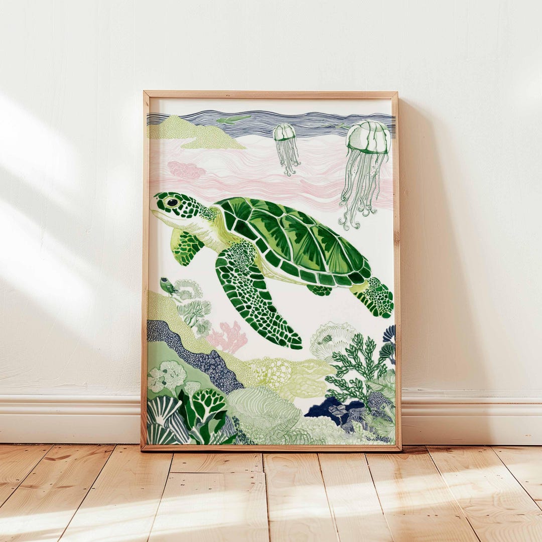 Sea Turtle Art Print, Ocean Wall Decor, Coastal Marine Life - Etsy