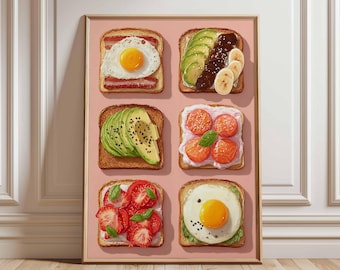 Lámina decorativa con diseño de tostadas para el desayuno, colorida decoración para amantes de la comida en la cocina.