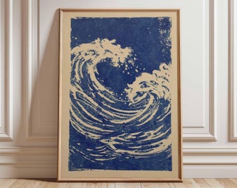 Japanese Wave Print Poster | Vintage Ocean Wall Art | Minimalist Blue Wave Artwork | Coastal Home Decor | Ukiyo-e Inspired Sea Poster
