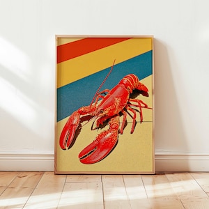 Lobster Poster, Coastal Kitchen Posters, Nautical Wall Print, Seafood Art Print, Beach House Decor, Ocean Life Gift