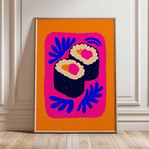 Sushi Art Print, Japanese Food Poster, Bold Pop Art Kitchen Wall Decor, Colorful Modern Artwork, Vibrant Asian Inspired Design