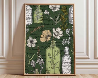 Apotheker Poster, Vintage Blumendruck, Rustikale Kräuterillustration