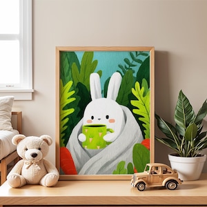 Cozy Bunny Nursery Poster | Cute Animal Wall Art for Kids Room | Rabbit Print | Woodland Print | Calming Toddler Decor | Gift Idea
