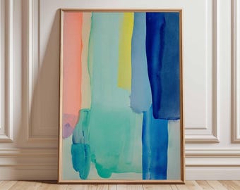 Lámina abstracta en acuarela / Póster moderno con degradado azul verdoso
