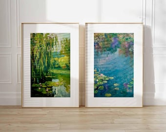 Monet Water Lilies Print Set, Impressionist Floral Wall Art