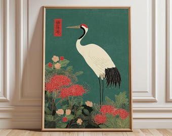 Japanese Crane Art Print, Minimalist Oriental Decor