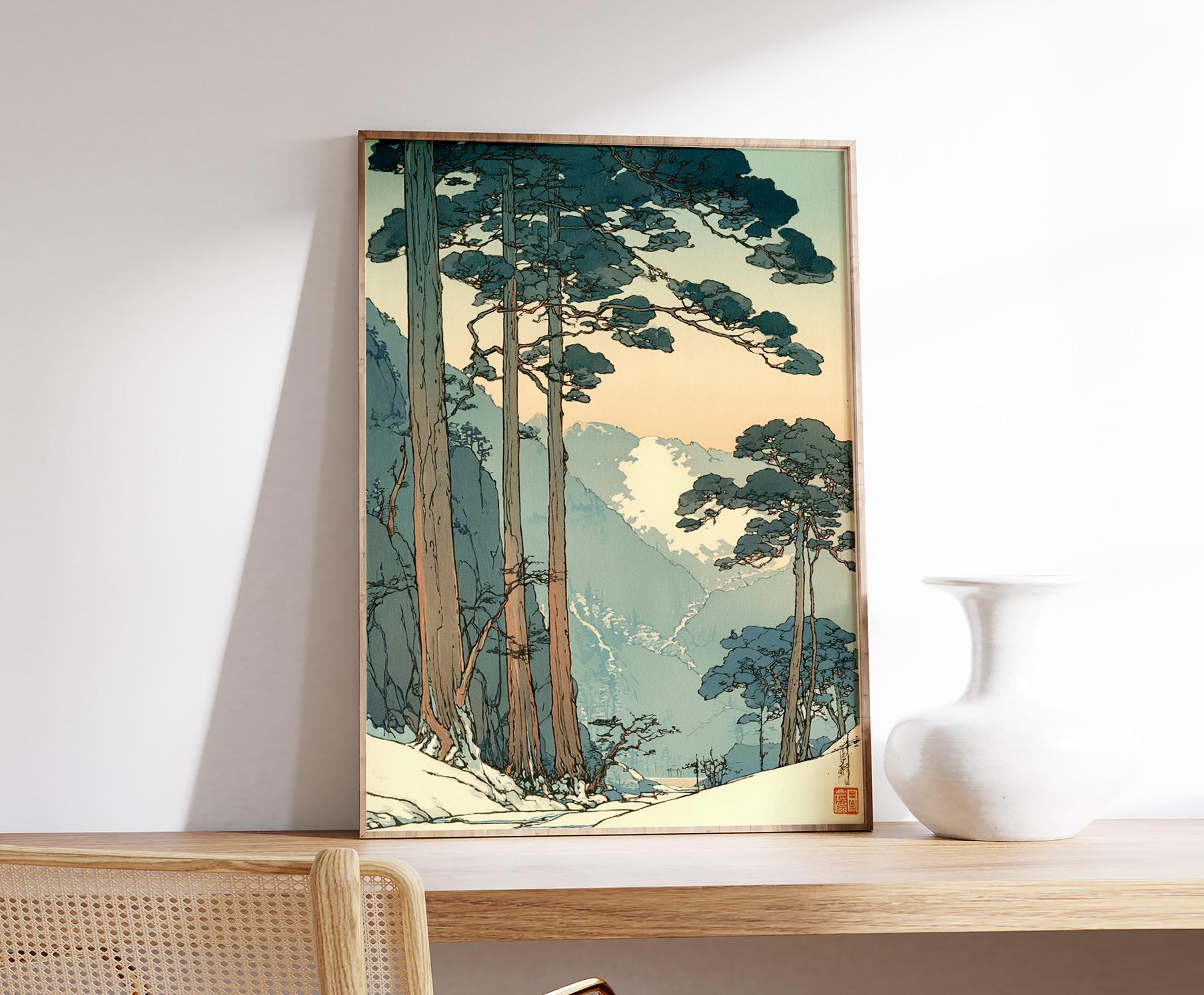 Vintage Japanese Forest Poster, Tranquil Mountain Landscape Wall Art ...