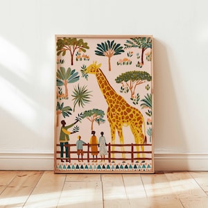 Zoo Poster, Giraffe Print, Animal Wall Art, Zoo Animal Print, Safari Decor Gift, Wildlife Illustration Poster, Jungle Animals Print