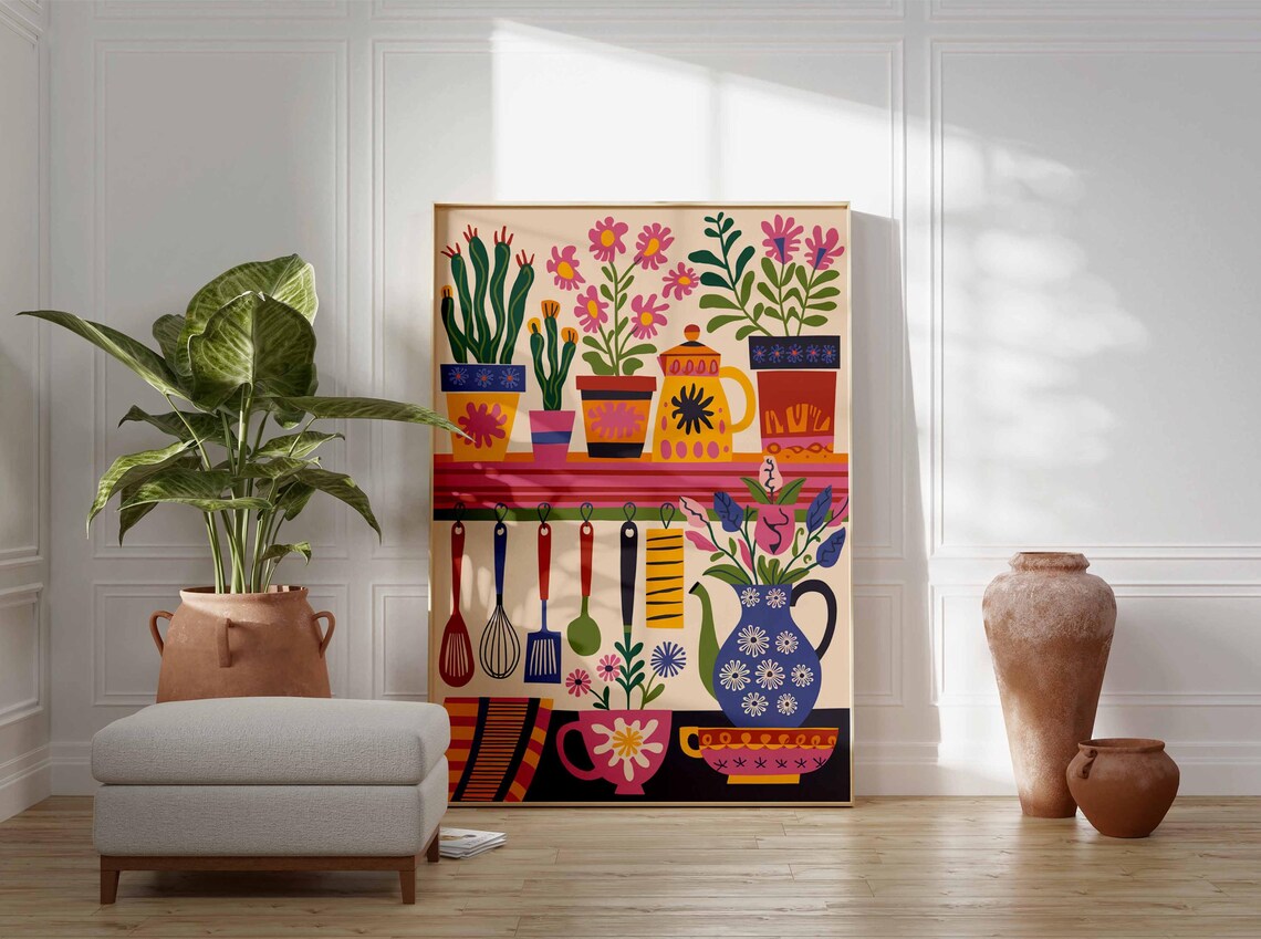 Colorful Kitchen Wall Art, Kitchen Decor, Floral Poster, Boho ...