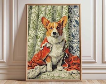 空飛ぶコーギー犬のアートプリント：風変わりな壁飾り - Etsy 日本