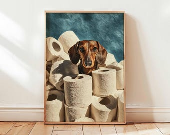 Affiche teckel, impression d'art chien, art mural chien saucisse, décoration mignonne pour animal de compagnie, affiche chien viennoiserie, impression cadeau teckel, art mural illustration chiot