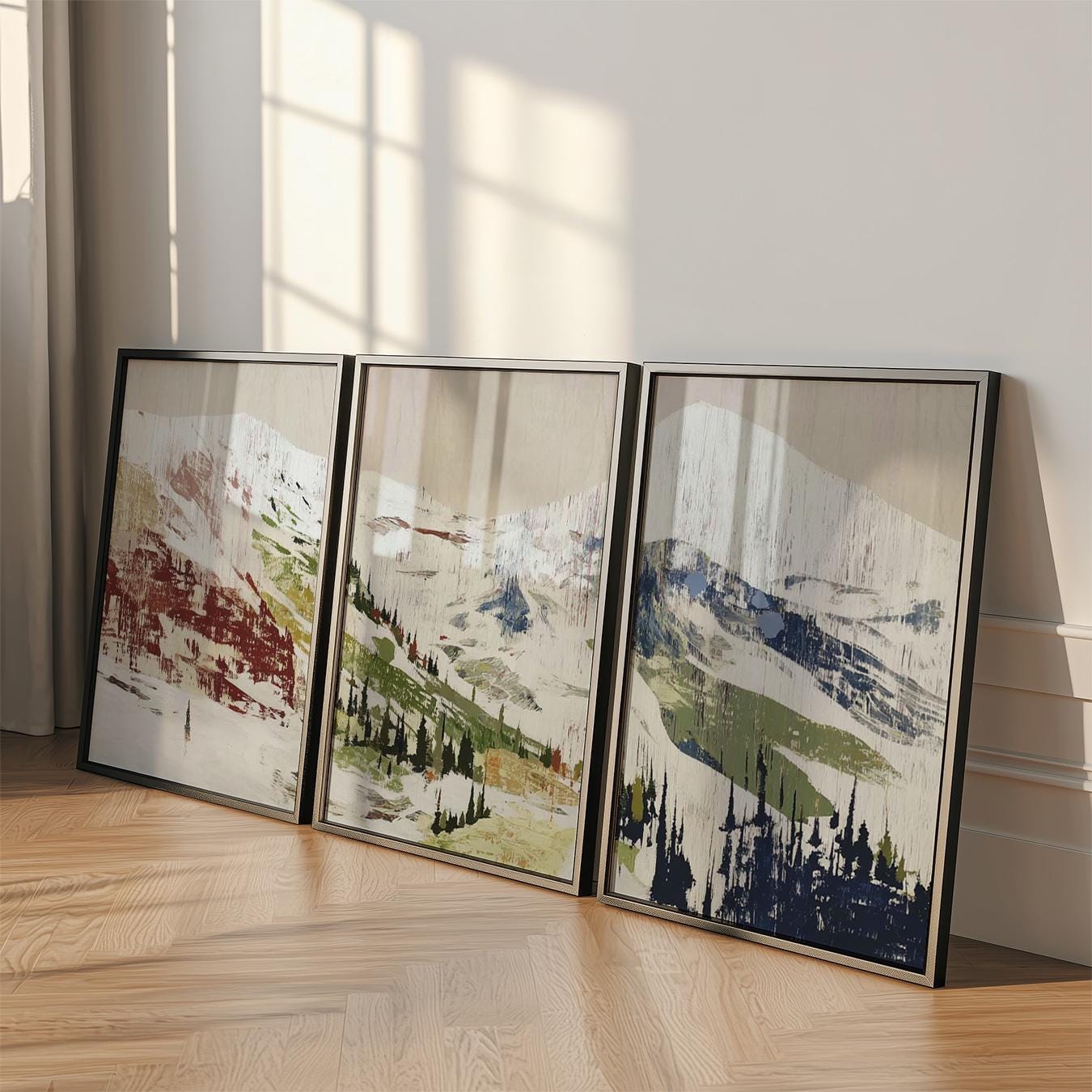 Alpine Valley Poster Set of 3 Abstract Brushstroke Style Wall Art