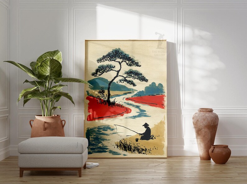 Japanese Fisherman River Poster | Minimalist Zen Nature Art Print - Etsy UK