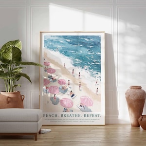 Beach Wall Art, Coastal Decor, Ocean Print, Blue Wall Art, Swimming in Ocean Print, Summer Poster, Beach House Decor, Minimalist Wall Art