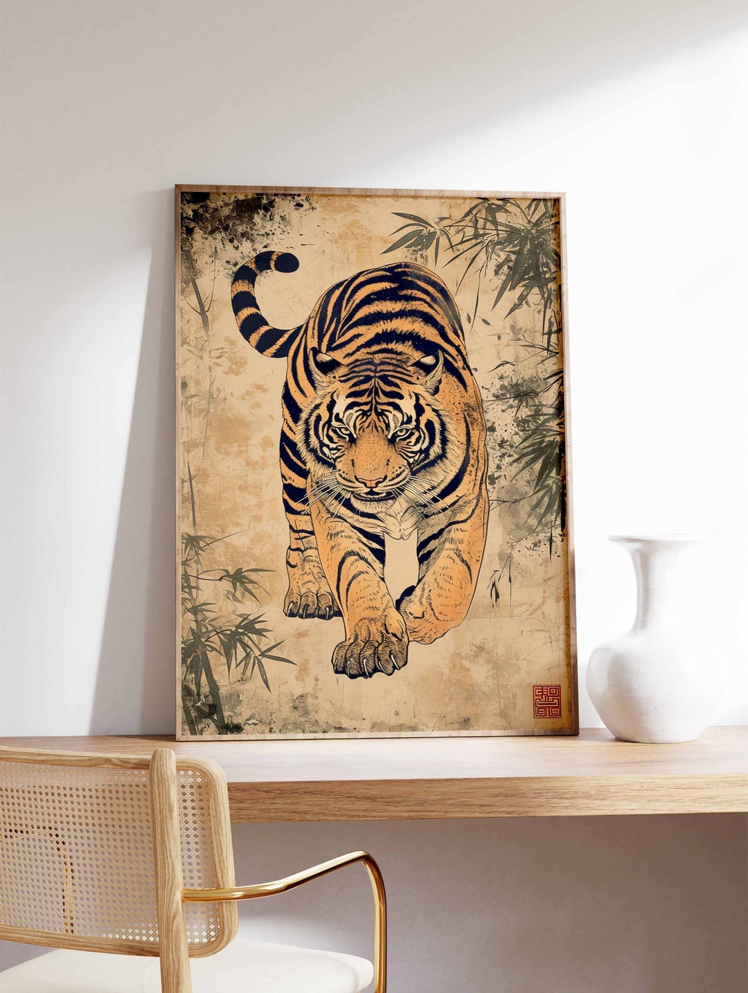 Tiger Print, Vintage Tiger Poster, Botanical Decor, Jungle Art ...