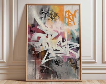 Impresión de arte mural de grafiti abstracto, pintura urbana de estilo callejero, decoración industrial moderna, póster contemporáneo para el hogar.