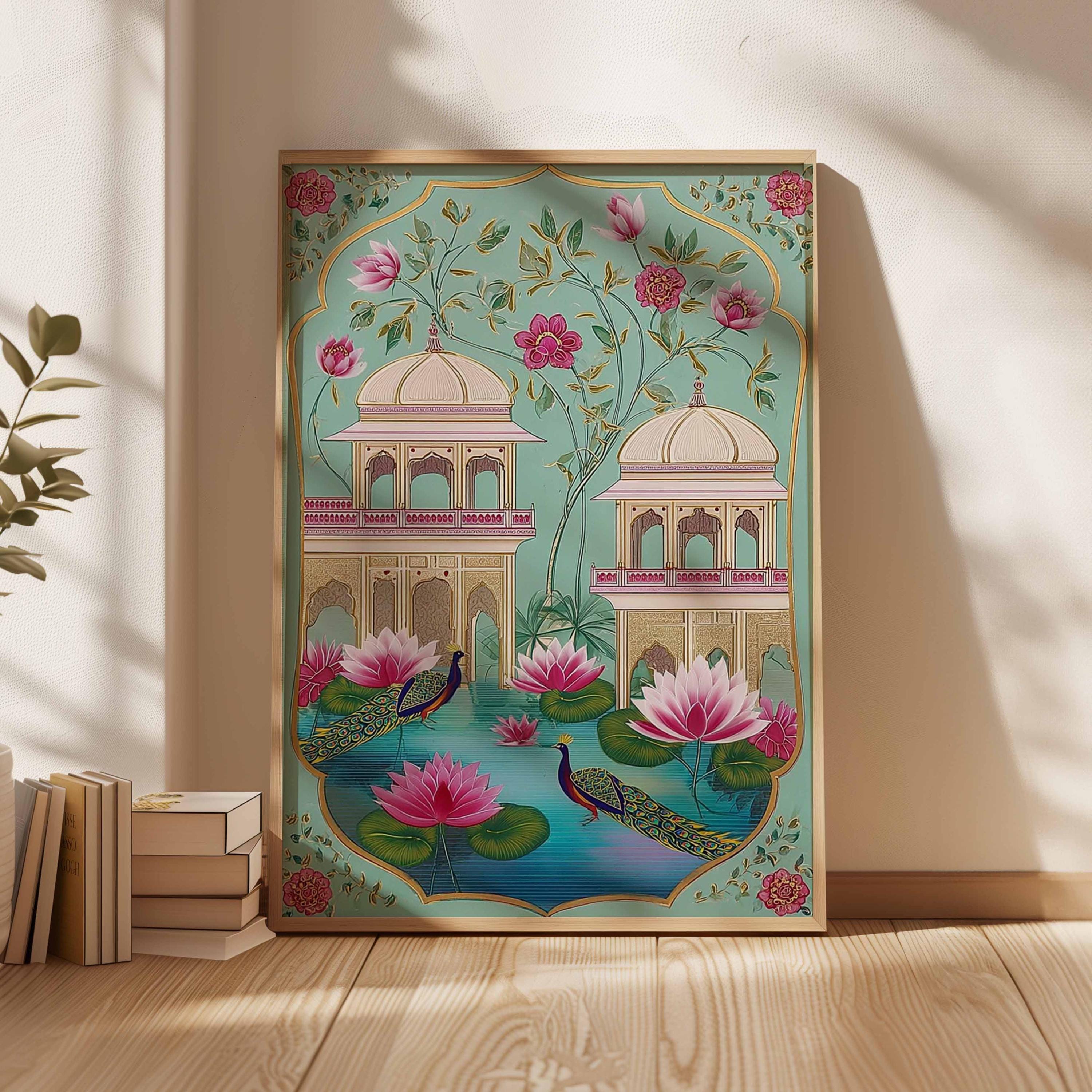 Indian Pichwai Art Poster, Sacred Cow, Lotus, Krishna Print - Etsy