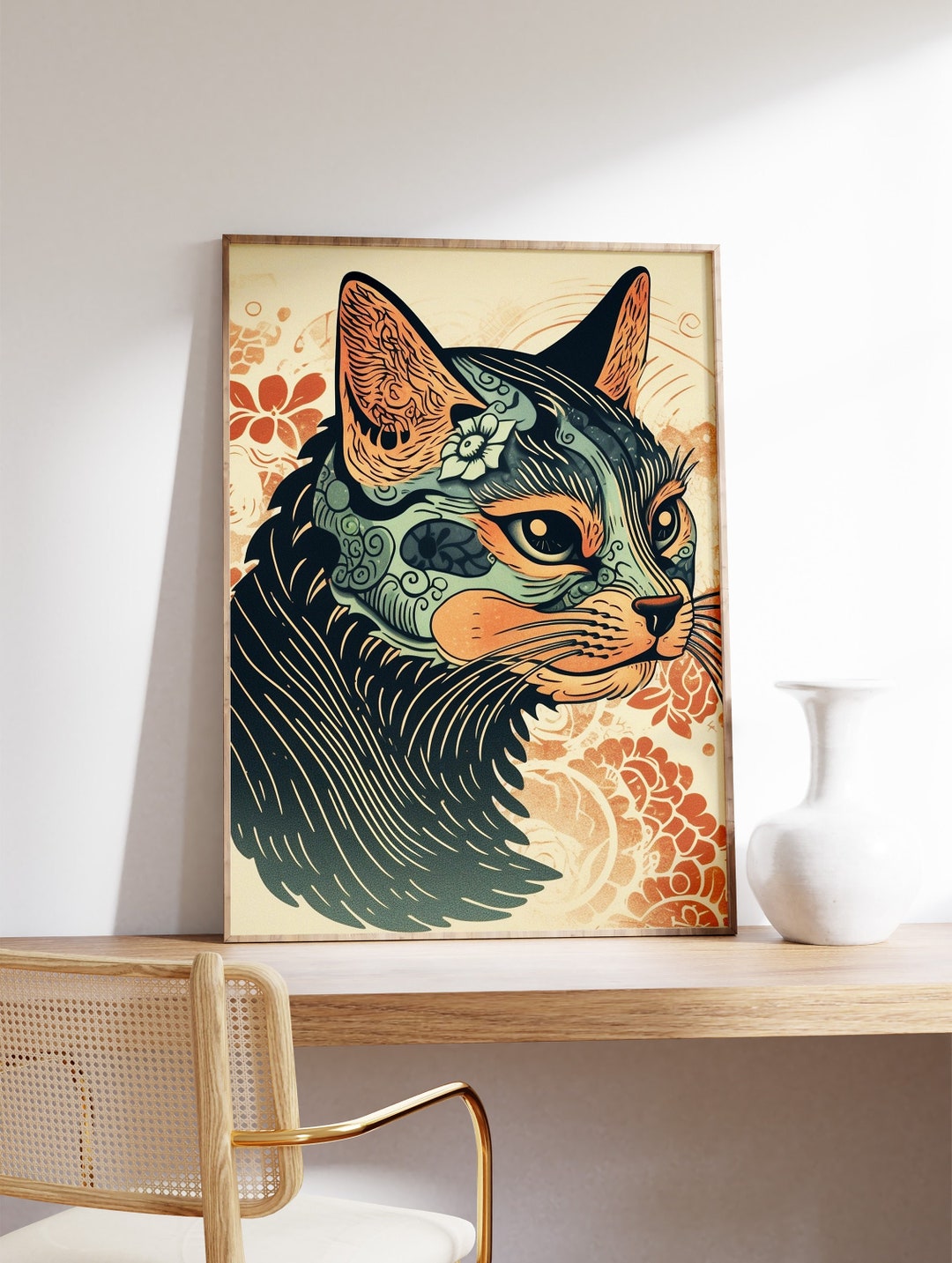 Vintage Japanese Cat Poster Japanese Cat Print Cat Gift Etsy