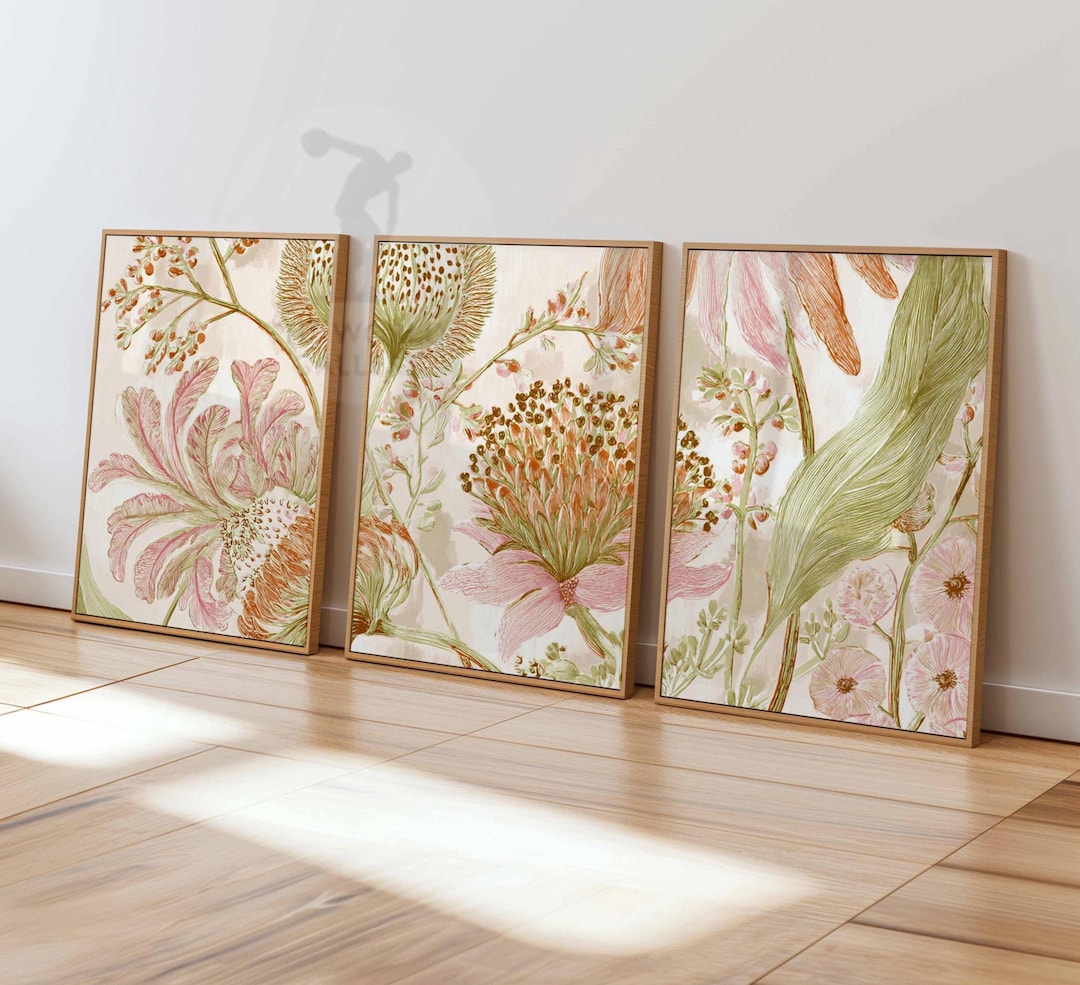 Vintage Botanical Wall Art Set of 3, Cottagecore Floral Prints ...