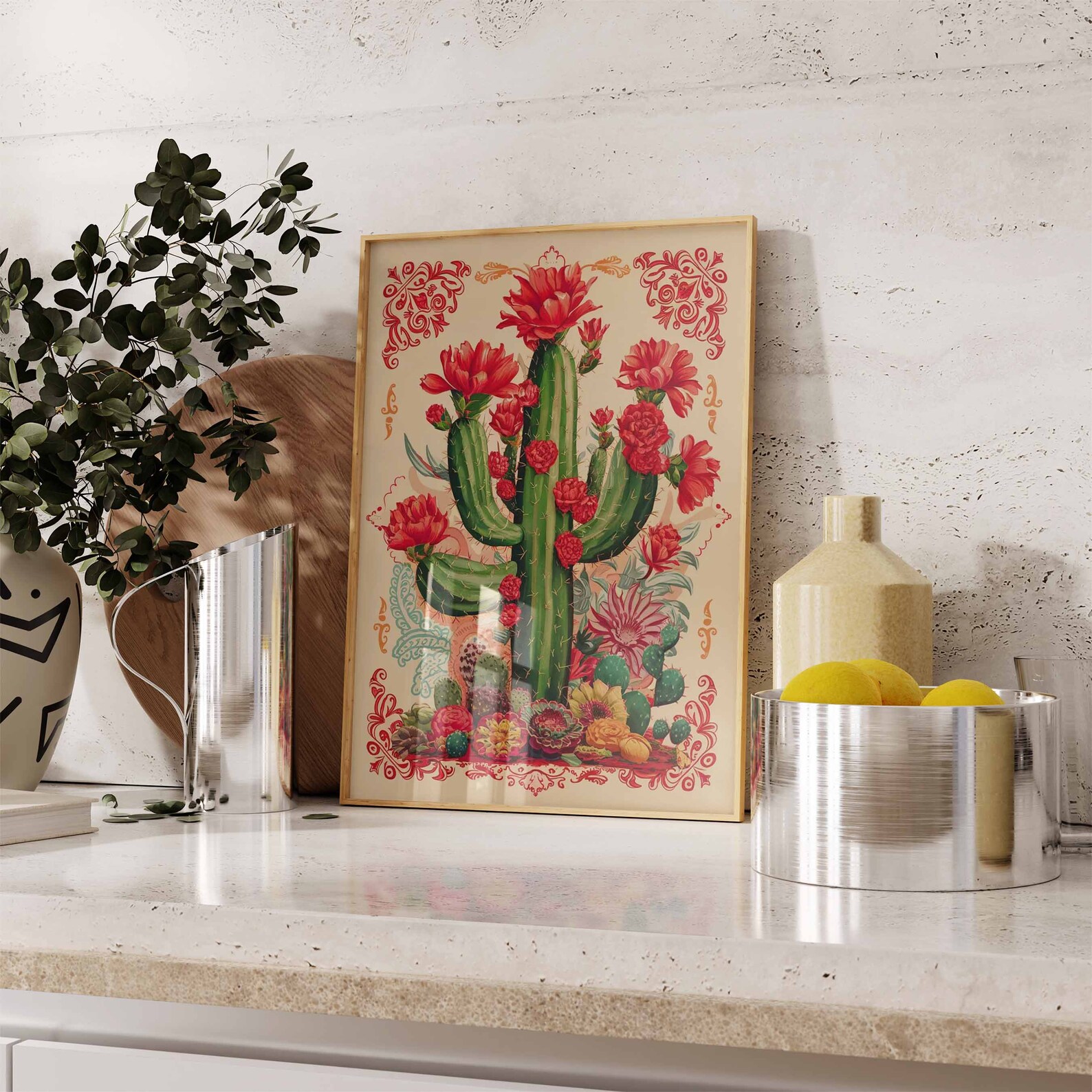 Vintage Mexican Cactus Art Print, Colorful Floral Decor - Etsy