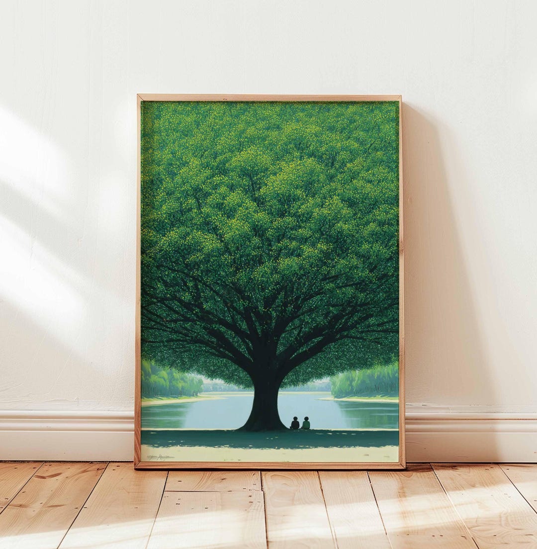 Calming Tree Drawing Giant Green Tree Poster, Peaceful Nature Wall Art Print, Serene ...