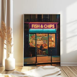 British Seaside Poster, Fish and Chips, Chip Shop, Fisch, Fisch, Fisch, Food Art, Küchen Prints, Vintage Kunst, Geschenk.
