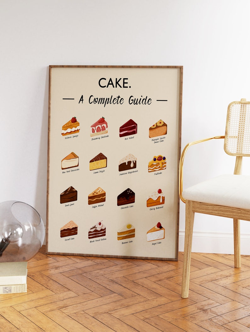 Cake Art Print Cake Wall Art Dessert Guide Poster Dessert Etsy