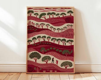 Palestina poster, Midden-Oosten poster, Palestijnse volkskunst print, olijfboom kunst aan de muur, decor landelijk dorp, culturele posters en prenten