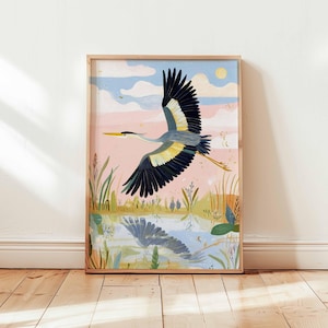 Crane Poster, Bird Wall Art, Japanese Crane Print, Minimalist Bird Poster, Nature Art Print, Animal Wall Decor, Crane Bird Gift