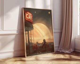 レトロ SF ポスター、70 年代のシュールな宇宙装飾、未来的な宇宙