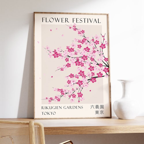 Lámina artística del mercado de flores de Tokio, póster de jardín floral japonés